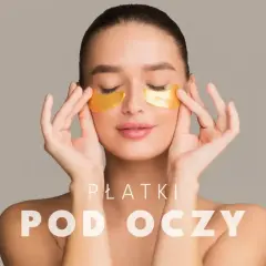 Kobieta z zamkniętymi oczami delikatnie poprawia złote płatki pod oczami. Dowiedz się, jak nakładać płatki pod oczy dla promiennej skóry.