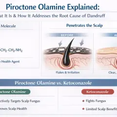 Molekuła Piroctone Olamine, środek przeciwgrzybiczy, który przenika skórę głowy, eliminując łupież i poprawiając jej zdrowie.