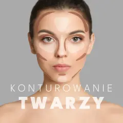 Modelka prezentuje konturowanie brody i twarzy. Ciemne i jasne plamy podkreślają rysy.