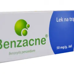 Opakowanie leku Benzacne, który jest zamiennikiem na trądzik. Żel 50 mg/g, 30 g.